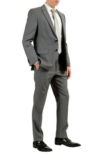 Pre-owned Hugo Boss "halsey/merill2" Men's 100% Wool Gray Two Button Suit