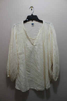 OLD NAVY WOMENS BLOUSE PLEATED DETAIL SUBTLE GEOMETRIC EMBROIDERY IVORY SIZE 2X