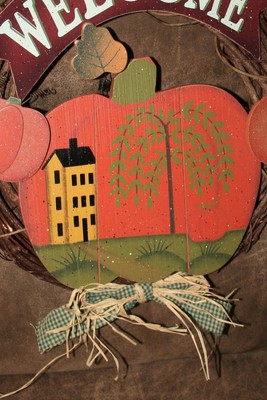 WELCOME HARVEST FALL THANKSGIVING RUSTIC GRAPEVINE WREATH DECORATION PLAQUE