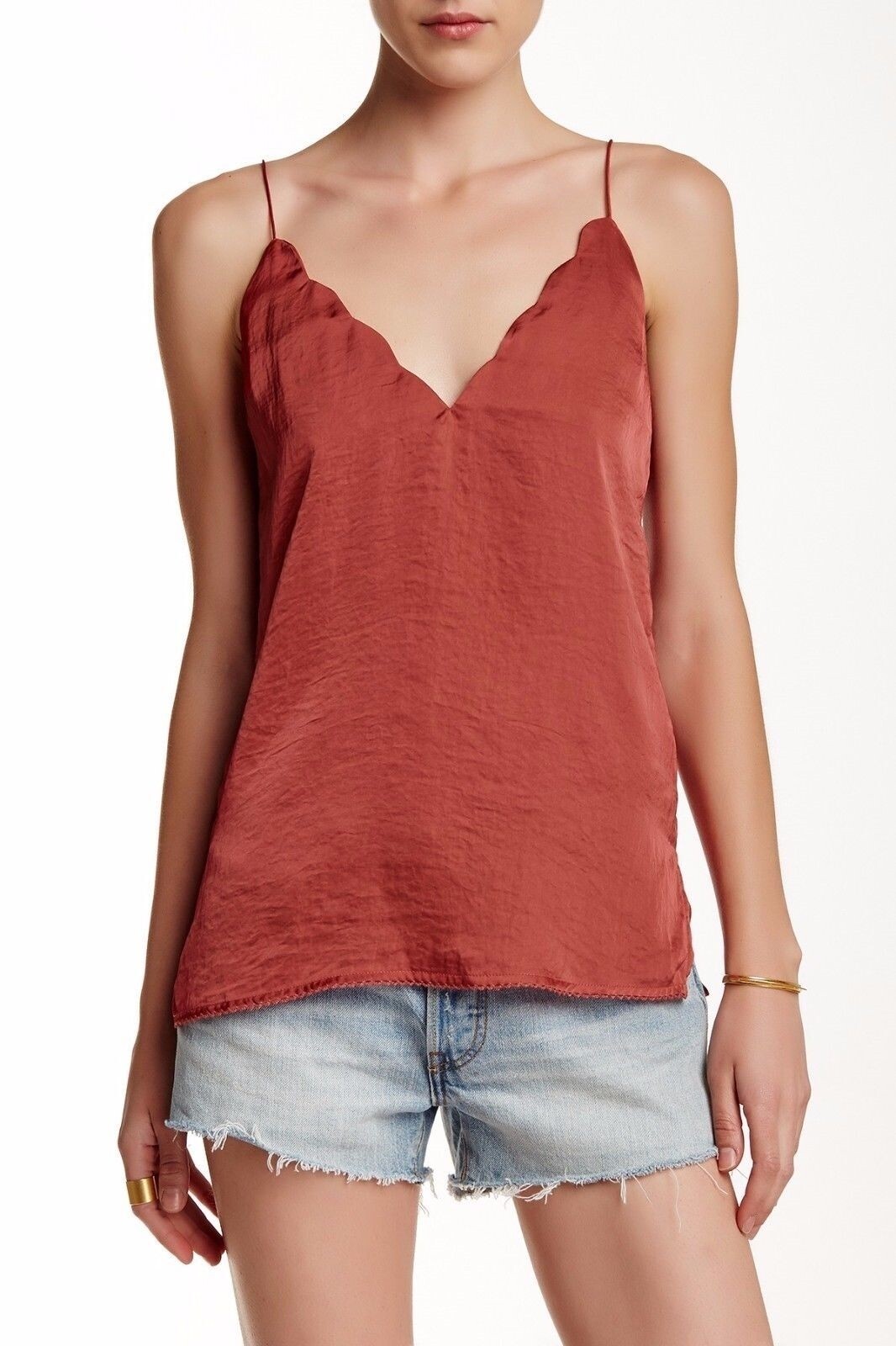 Free People Scallop Satin burnt earth red Camisole Top size Medium