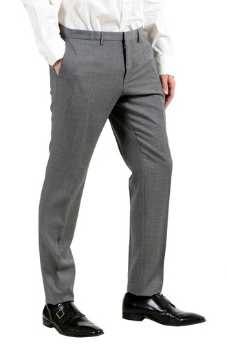Pre-owned Hugo Boss "reyno4/wave2" Men's 100% Wool Extra Slim Gray Two Button Suit