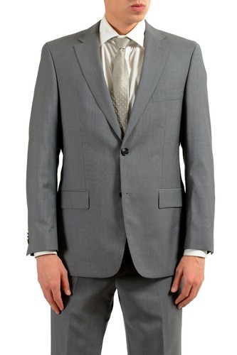 Pre-owned Hugo Boss "paolini1/movio1us" Men's 100% Wool Striped Gray Two Button Suit