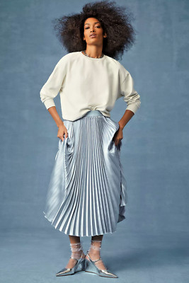 NWT BY ANTHROPOLOGIE PLEATED SKY BLUE LUX SATIN STATEMENT MIDI SKIRT XL