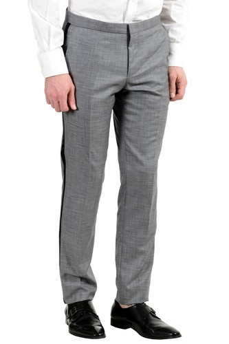 Pre-owned Hugo Boss "novid/bristow_1" Men's Wool Silk Slim Gray Tuxedo Two Button Suit