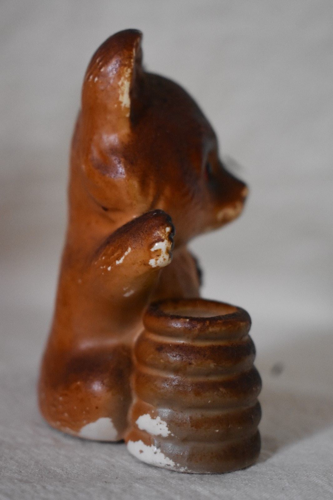 Bear and Honey Pot Toothpick Holder over 3 inches  tall Kitsch?