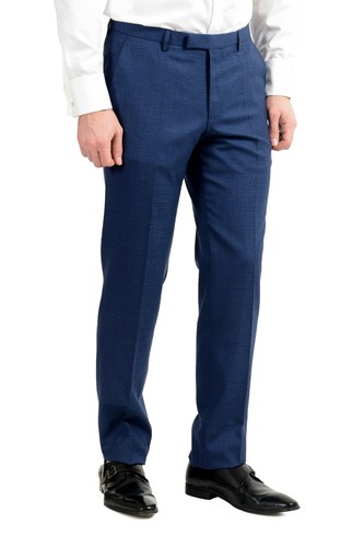 Pre-owned Hugo Boss "johnstons5/lenon1" Men's 100% Wool Blue Two Button Suit