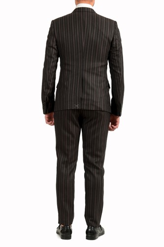 Pre-owned Dolce & Gabbana Men's 100% Wool Striped Two Button Three Piece Suit In Gray