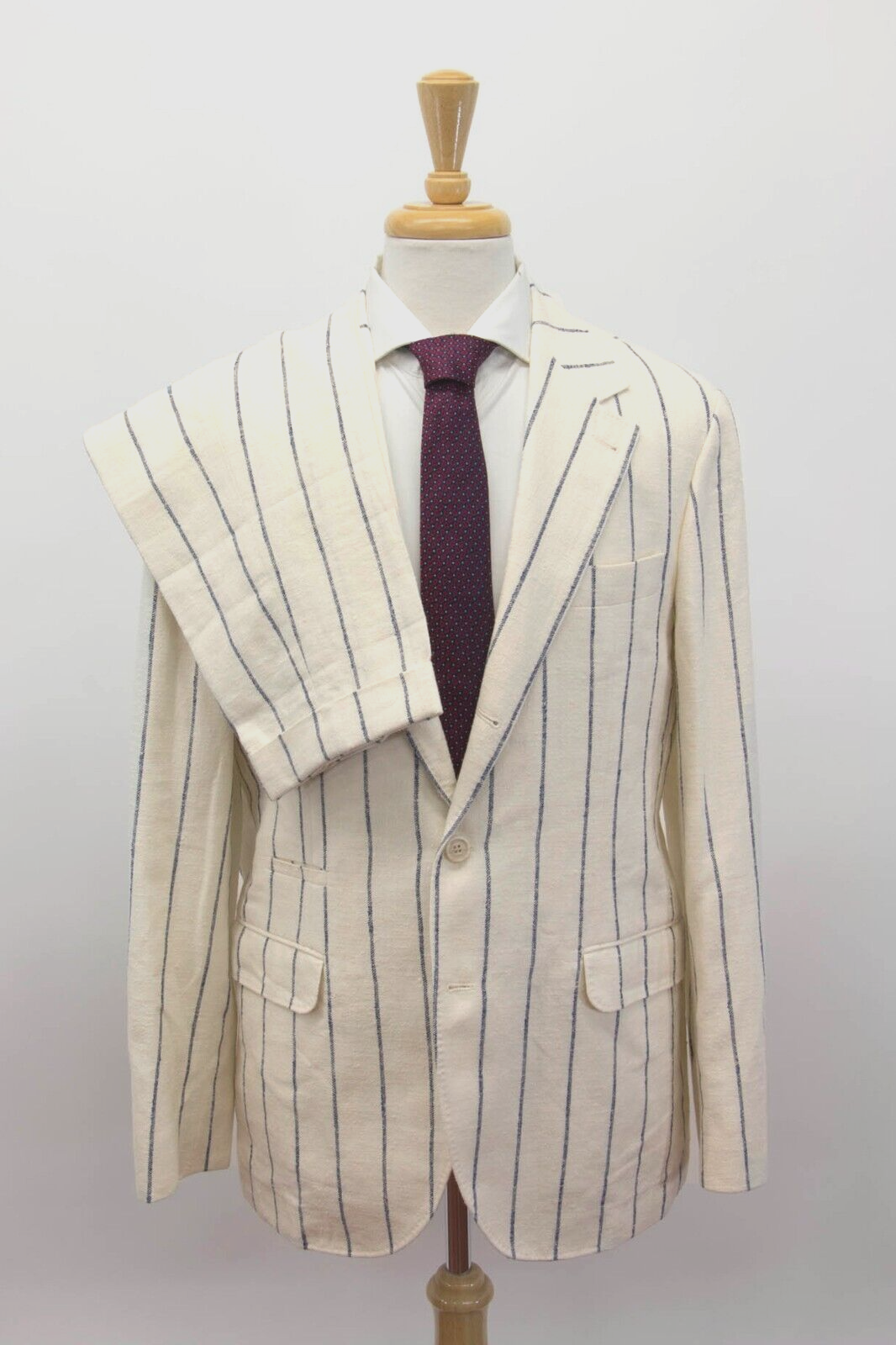 Pre-owned Brunello Cucinelli $7295  Men's Chalk Stripe 2-piece Suit Size 50/ 40us A248 In Beige + Navy Print