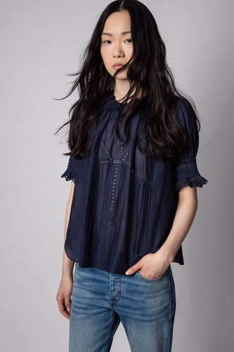 2023 Zadig & Voltaire Tupel Collared Blouse Shirt Top Encre