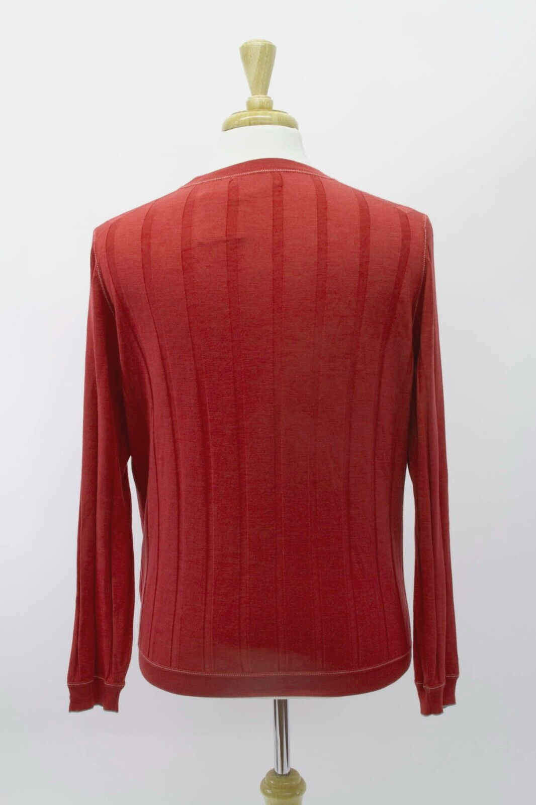 Pre-owned Brunello Cucinelli Nwt$1795  Cashmere-virginwool Ribbed Crewneck Knit50/40us A232 In Red