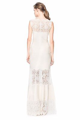 Pre-owned Tadashi Shoji Cream Illusion Embroidered Lace Pintuck Jersey Dress Gown L $428 In Yellow