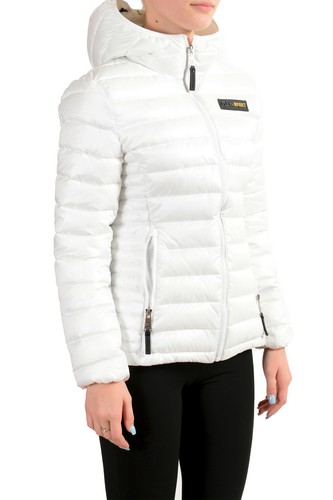 PLEIN SPORT PLEIN SPORT DAMEN WEISS MIT KAPUZE LOGO AUFDRUCK REISSVERSCHLUSS PARKAJACKE S M L