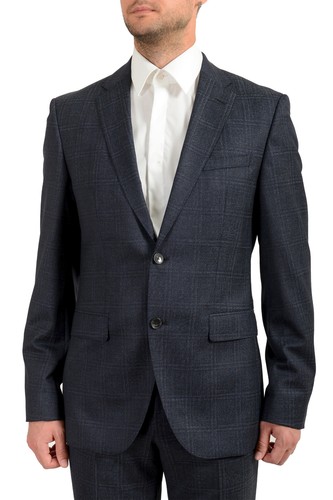 Pre-owned Hugo Boss Men's "jackson/lenon2" Regular Fit Plaid 100% Wool Two Button Suit In Gray