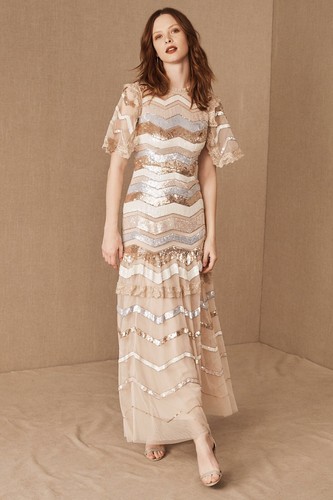 Pre-owned Anthropologie Bhldn X Needle & Thread Alaska Sequin Maxi Dress $729 Sz 0 In Pink