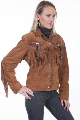 Pre-owned Scully Womens Cinnamon Boar Suede Jacket In Brown