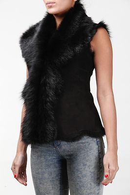Pre-owned Infinity Black Ladies Women's Soft Real Toscana Sheepskin Leather Gilet Waistcoat