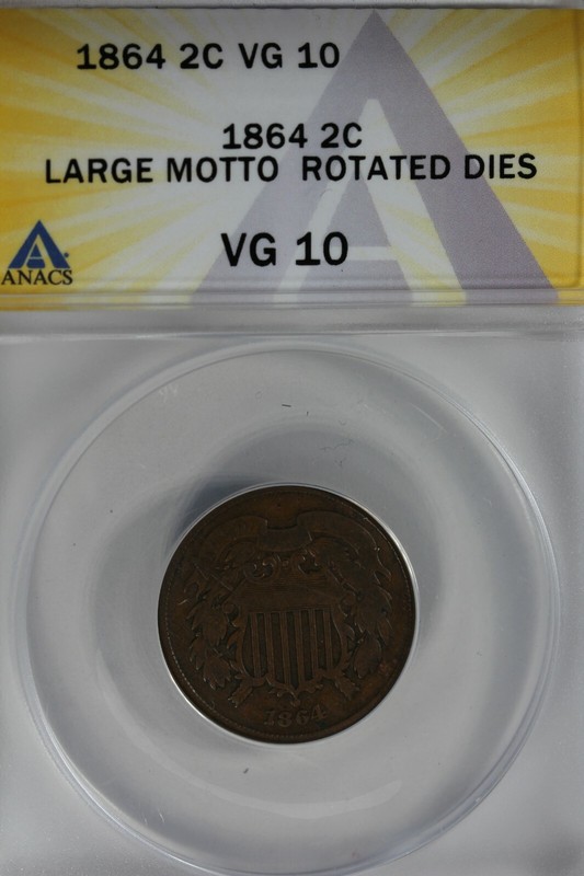 1864  .02  ANACS  VG 10 LARGE MOTTO