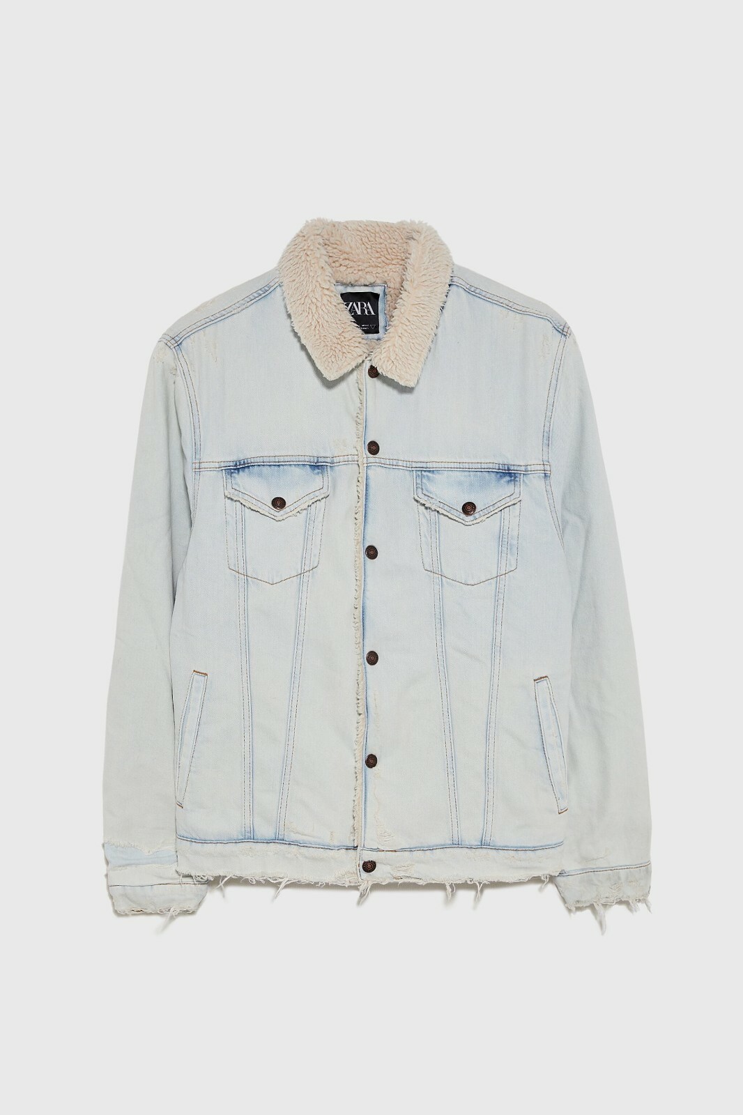New Zara Denim Jacket w Faux Shearling S Light Blue 0840/330
