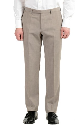 Pre-owned Hugo Boss "jeffery/simmons182" Men's 100% Wool Beige Two Button Suit