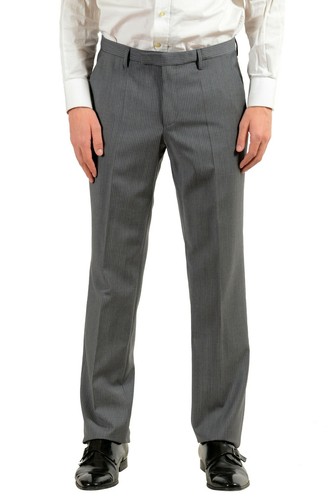 Pre-owned Hugo Boss "kings/central_1" Men's 100% Wool Striped Gray Two Button Suit