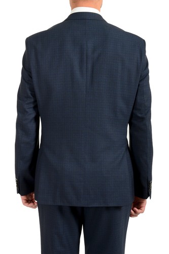 Pre-owned Hugo Boss Men's "johnstons5/lenon1" Regular Fit Plaid 100% Wool Two Button Suit In Blue/dark Blue
