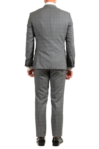 Pre-owned Hugo Boss Men's "johnstons5/lenon1" Regular Fit 100% Wool Plaid Two Button Suit In Gray