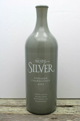 Ceramic Wine Bottle Empty Silver Unoaked Chardonnay Mer Soleil 2012 750ml
