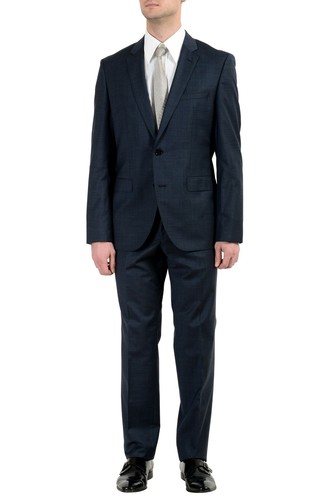 Pre-owned Hugo Boss "c-jefferd/c-stedson" Men's 100% Wool Two Button Suit Us 40r It 50r In Blue