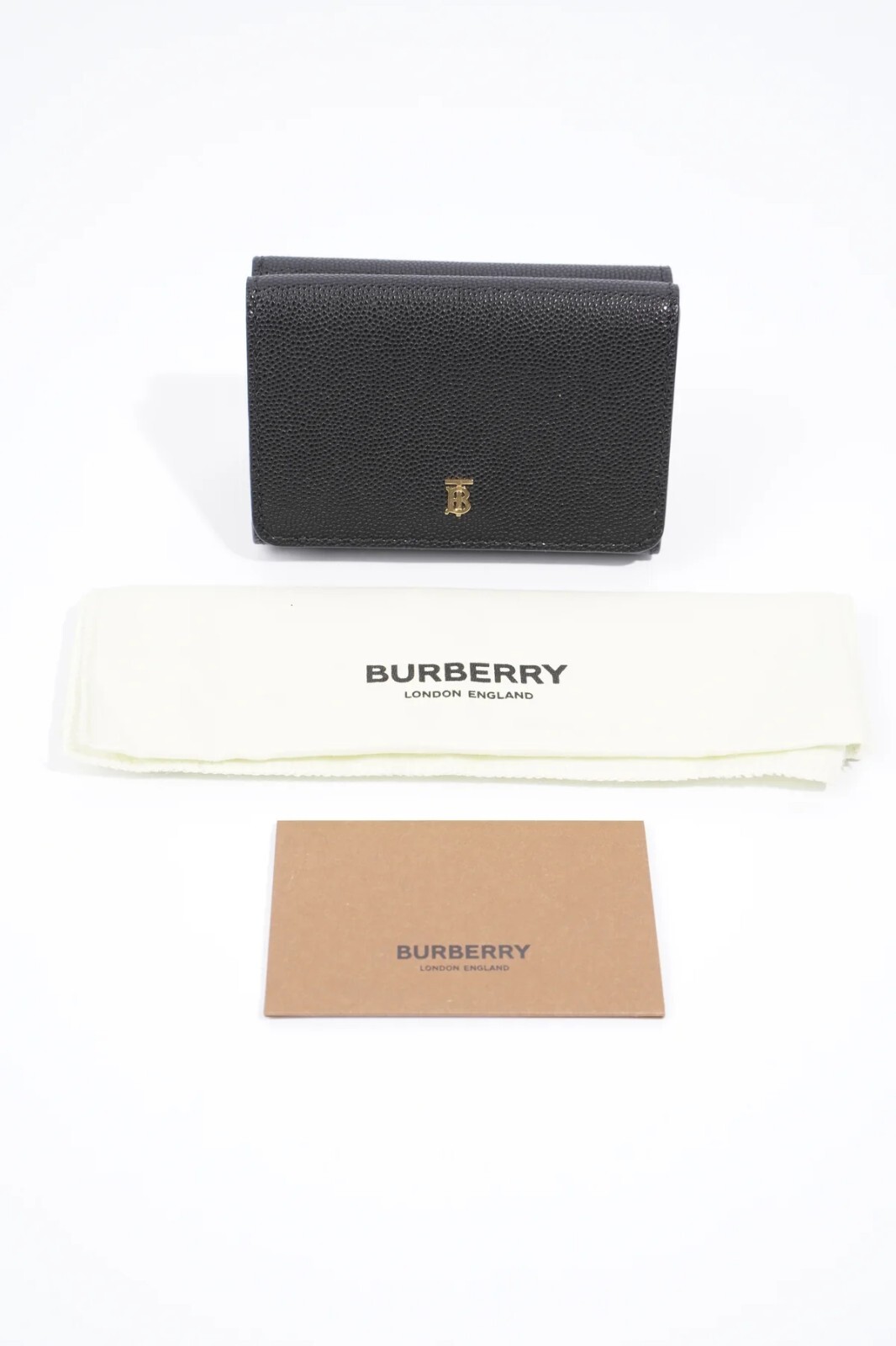 BURBERRY LARK BLACK LEATHER GOLD TB LOGO COMPACT TRIFOLD