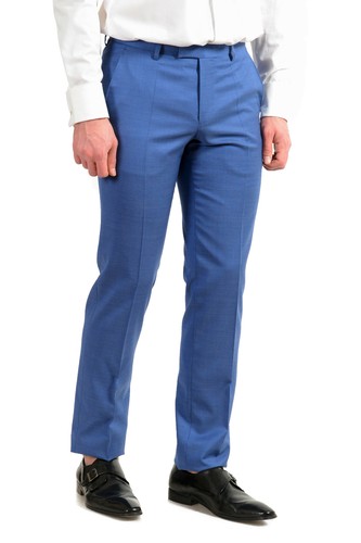 Pre-owned Hugo Boss Men's "johnstons5/lenon1" Regular Fit 100% Wool Blue Two Button Suit