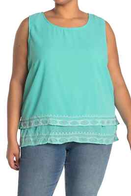 Forgotten Grace Embroidered Detail Sleeveless Tank In Pastel Green Plus Size 2X