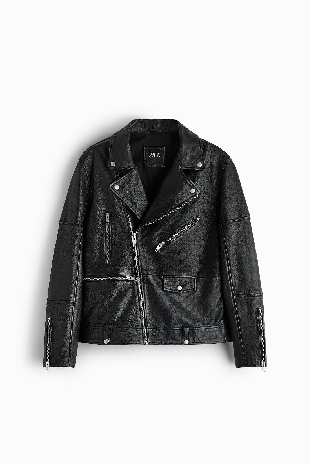New Zara 100% Leather Biker Jacket 5388/406 Black S New Zara 100% Leather Biker Jacket 5388/406 Black S