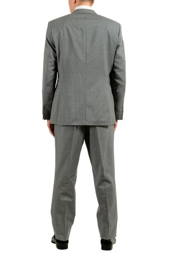 Pre-owned Hugo Boss "thegrand1/central1us" Men's 100% Wool Gray Striped Two Button Suit