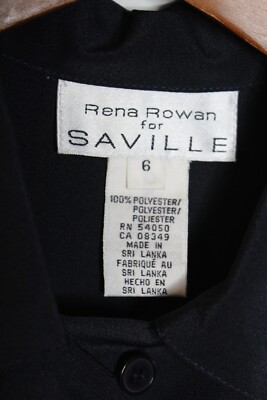 Vtg Rena Rowan for Saville Blouse Womens 6 Black Hidden Placket Pockets LS NWT