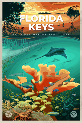 Florida Keys National Marine Sanctuary System Poster NOAA Oceanic Prints