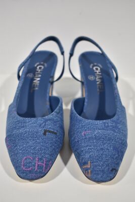 Pre-owned Chanel 22p Mademoiselle Coco Sling Light Blue Denim Slingback Sandal Heel 41
