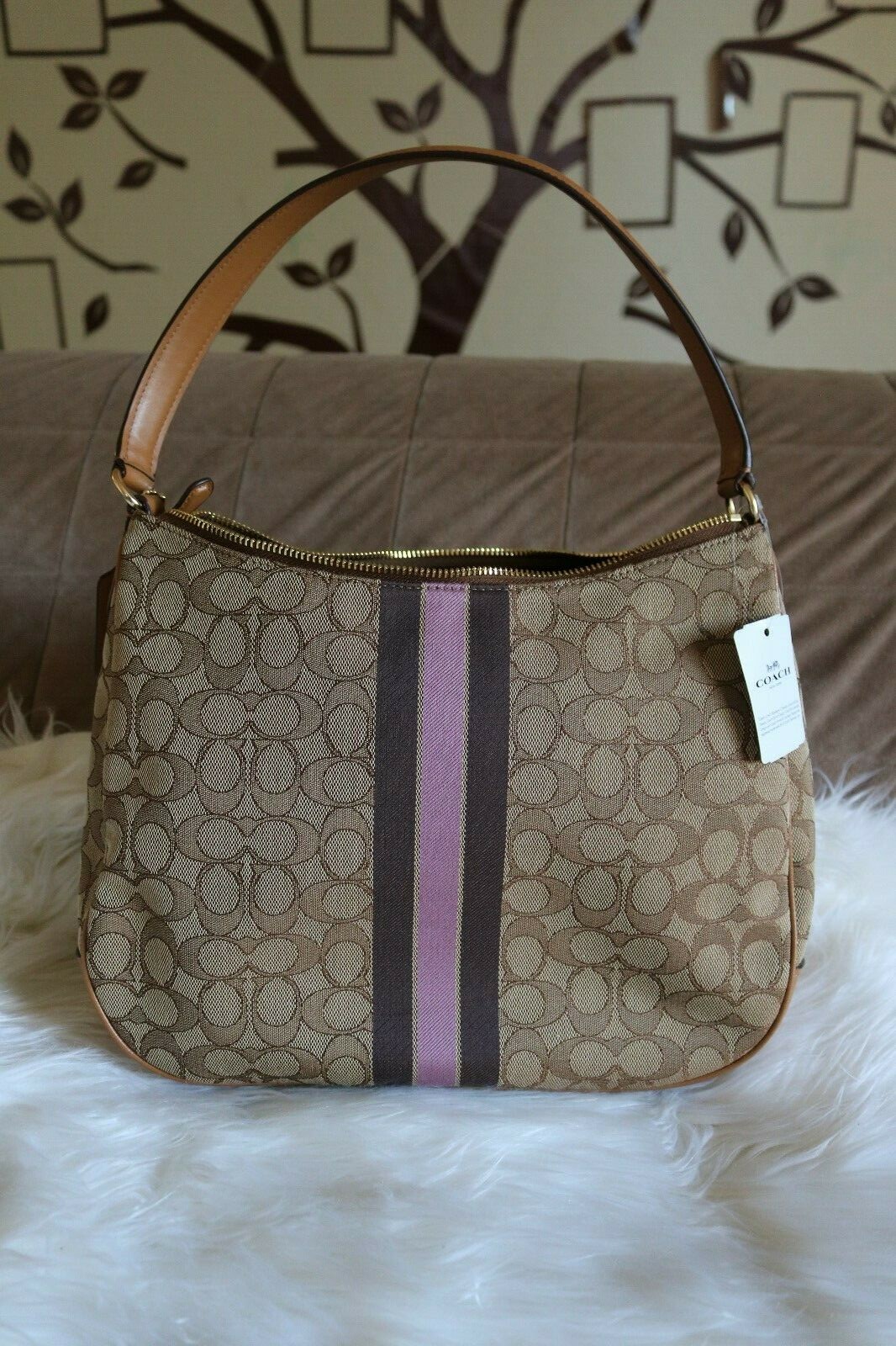 NWT COACH (F39042) ZIP SHOULDER BAG IN SIGNATURE JACQUARD WITH STRIPE