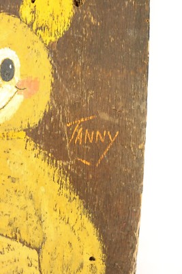 Original Vtg Bear Painting Folk Art Paint Board Childrens Bedroom Nursery Wall