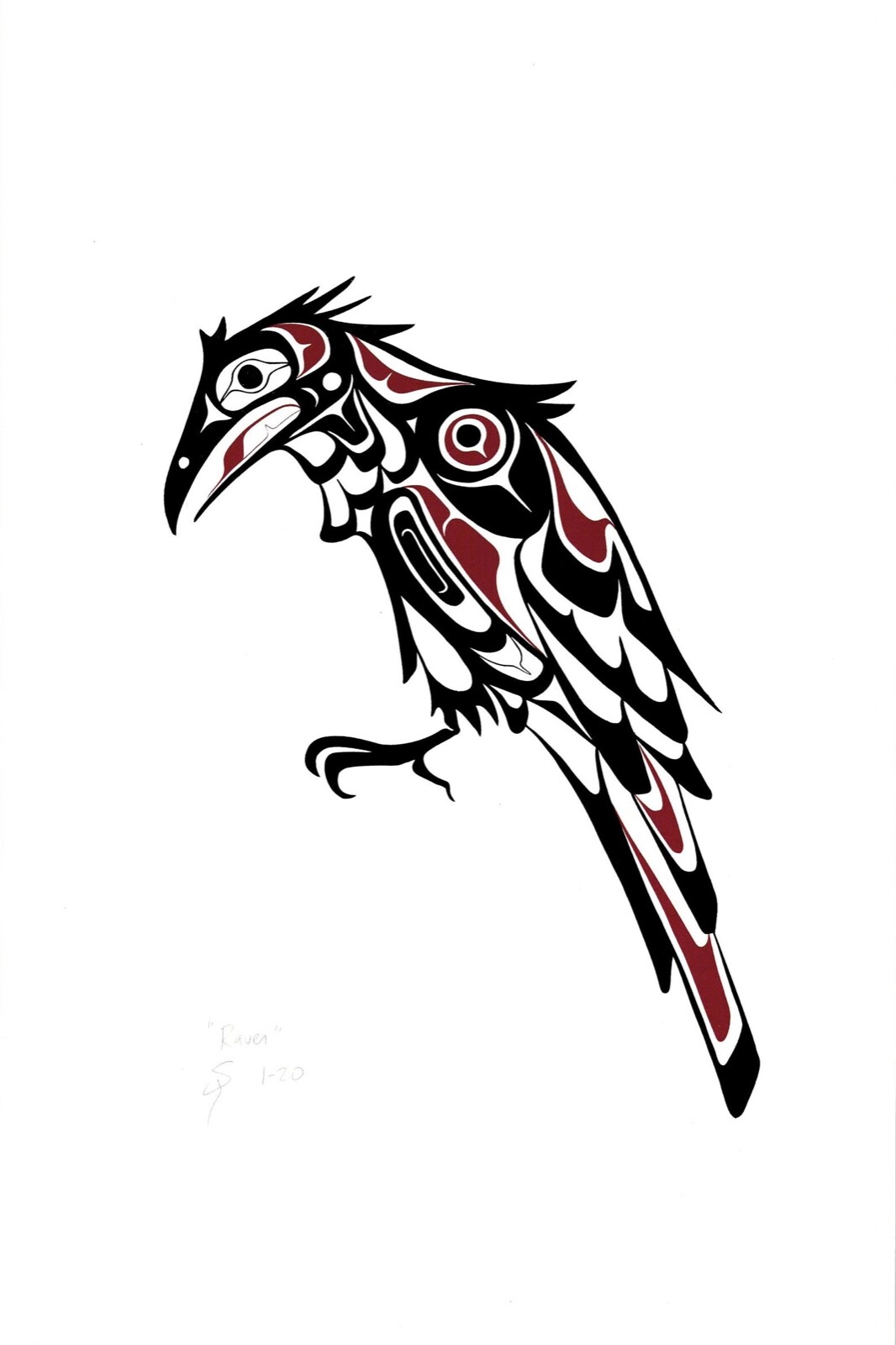 Pacific Northwest Coast Formline Raven Black/Red Screen