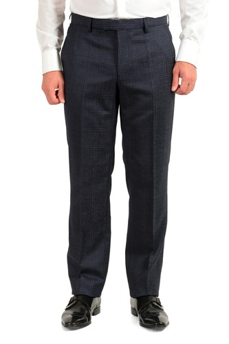 Pre-owned Hugo Boss Men's "jackson/lenon2" Regular Fit Plaid 100% Wool Two Button Suit In Gray