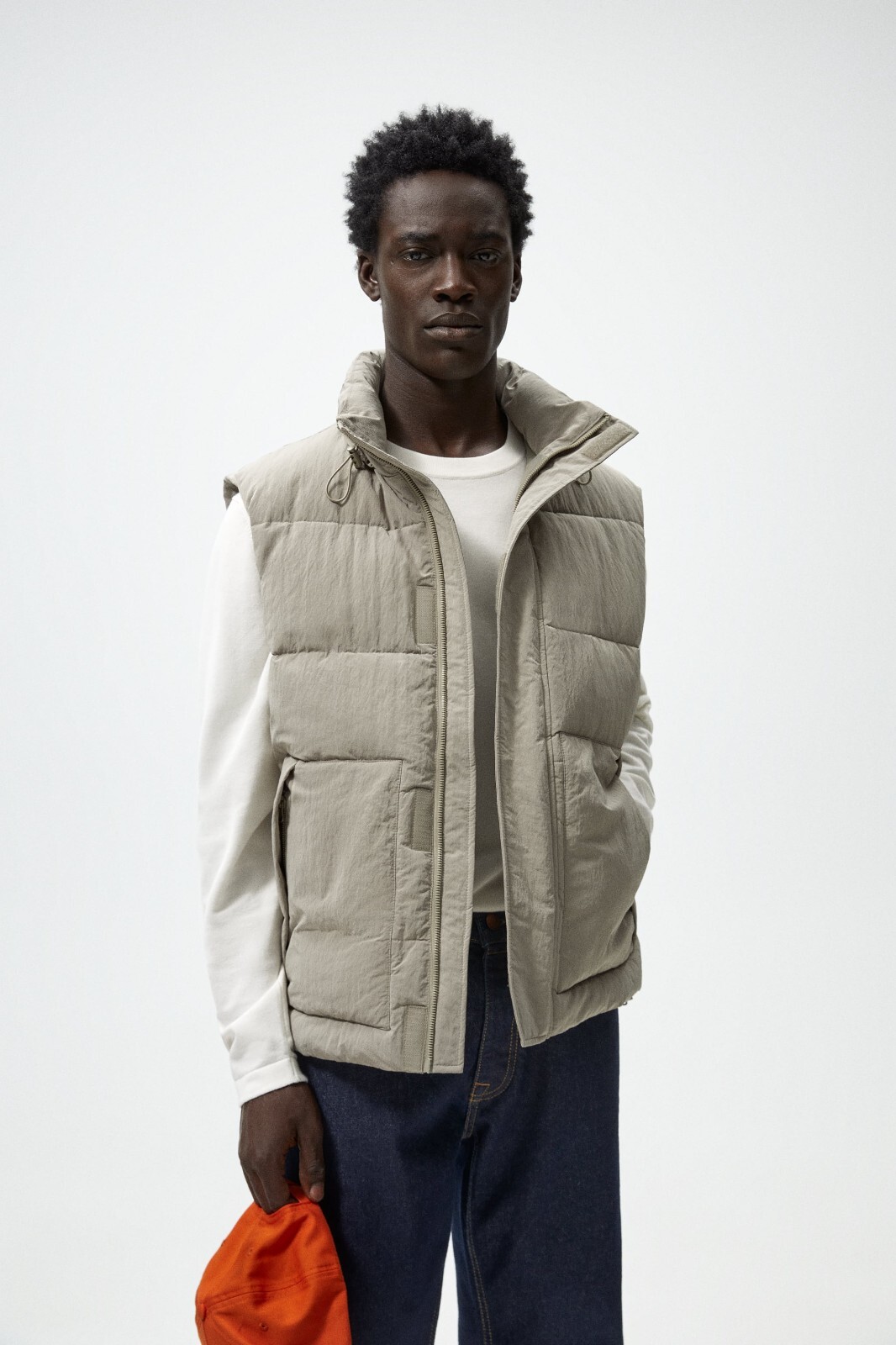 New Zara Quilted Hooded Puffer Vest Beige S 3918/319 jacket