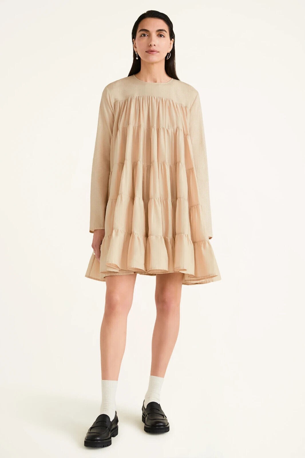 Merlette Soliman Mini Dress Long Sleeve Tiered Flared Swing