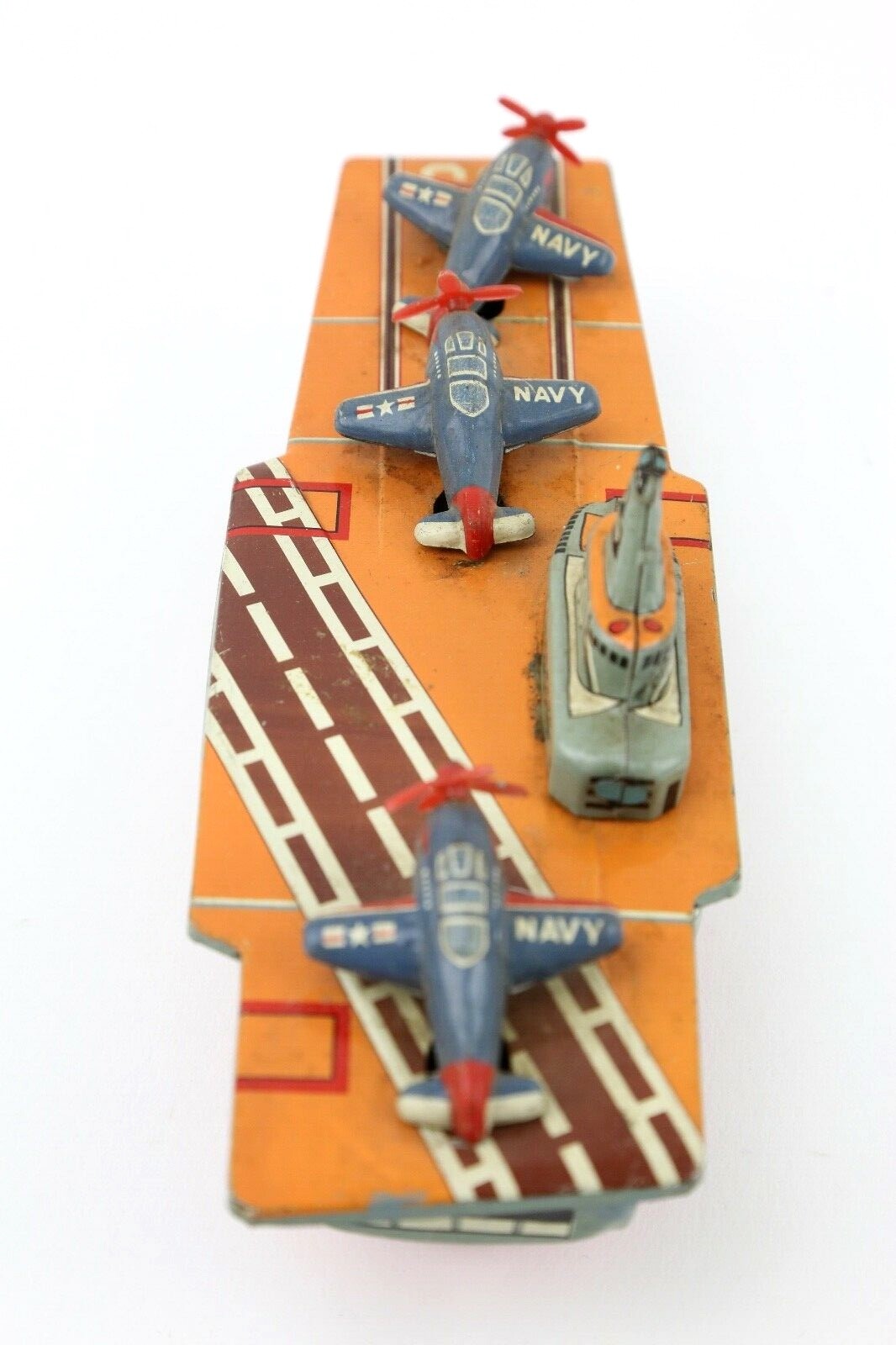 Rare 1950s Tin Friction Toy Navy Ship Airplanes WWII Pearl Harbor Vintage Japan