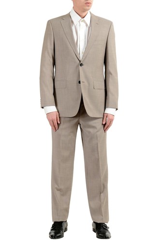 Pre-owned Hugo Boss "c-pasini/c-movie" Men's 100% Wool Beige Two Button Suit