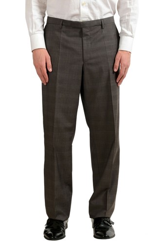 Pre-owned Hugo Boss "the James4/sharp6" Men's 100% Wool Two Button Plaid Suit Us 46r It 56 In Brown