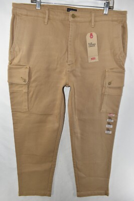New Levi's Slim Tapered Cargo Stretch Twill Khaki Tan Pants Mens Size 38x30