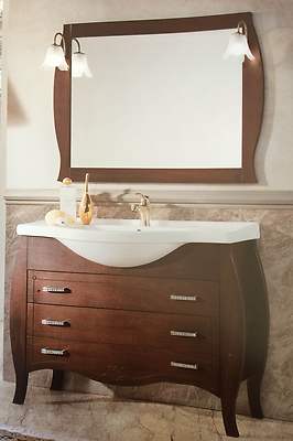 MOBILE BAGNO CON LAVABO E SPECCHIO LEGNO   CON INTAGLIO.