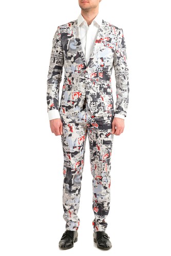 Pre-owned Hugo Boss Men's "arti/hesten182" Extra Slim Fit 100% Wool Two Button Suit In Multicolor
