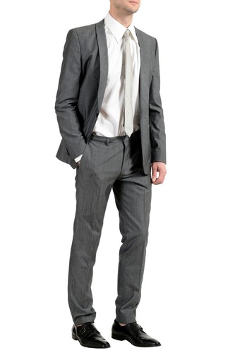 Pre-owned Hugo Boss "arti/hesten182" Men's Extra Slim Fit Wool Gray One Button Suit