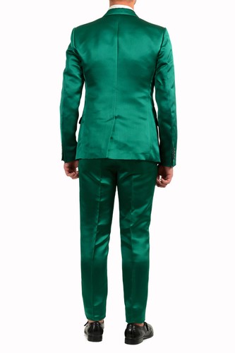 Pre-owned Dolce & Gabbana Men's 100% Silk Emerald Green Two Button Three Piece Suit